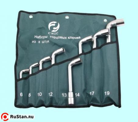 Набор ключей Торцевых коленчатых 2-х сторонних из  8-ми шт. 6-19мм хром, в сумке "CNIC" фото №1